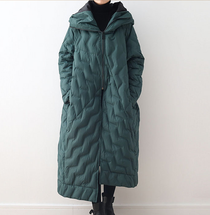 Green Hooded Loose Long Irregular Winter Women Down Jacket AMT1008 VPPBUY shop