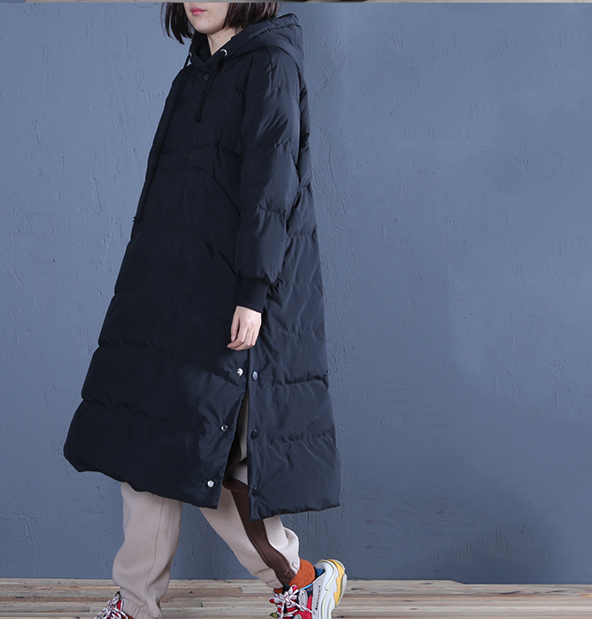 Black A-line Casual Long Hooded Winter Women Down Jacket VPPBUY shop