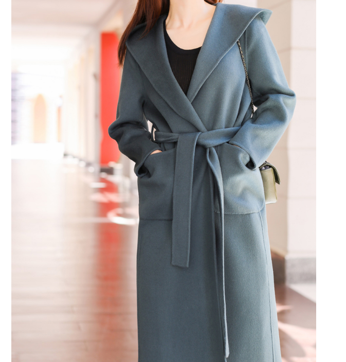 Waist Belt Cashmere Coat Handmade Long Warm Women Wool Coat Jacket VPPBUY shop