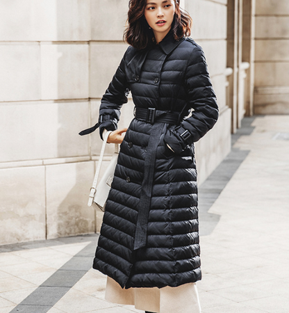 Hooded Puffer Coat Waist Belt Casual Long Winter Women Down Jacket 65002 VPPBUY shop