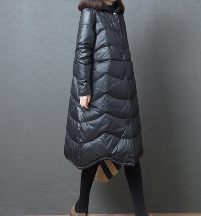 Black Hooded Long Puffer Coat Winter Duck Down Jacket Loose Down Jacket 23001 VPPBUY shop