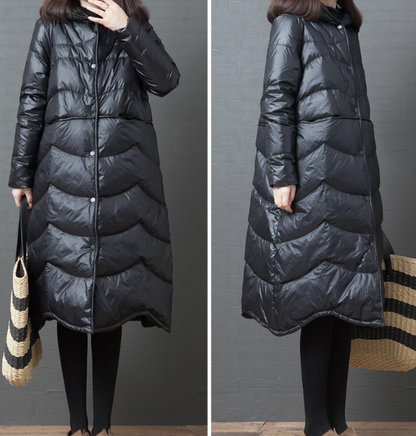 Black Hooded Long Puffer Coat Winter Duck Down Jacket Loose Down Jacket 23001 VPPBUY shop