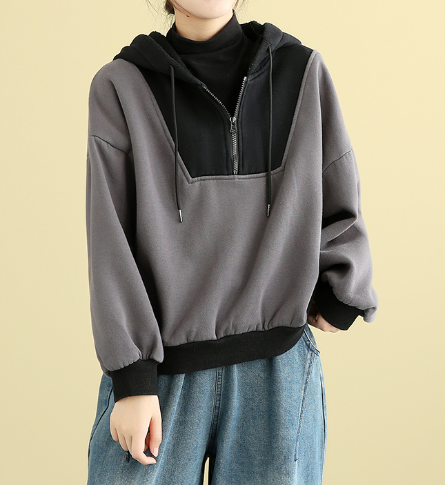 Hooded Color Patchwork Loose Spring Casual Women Cotton Tops WG961707 VPPBUY shop