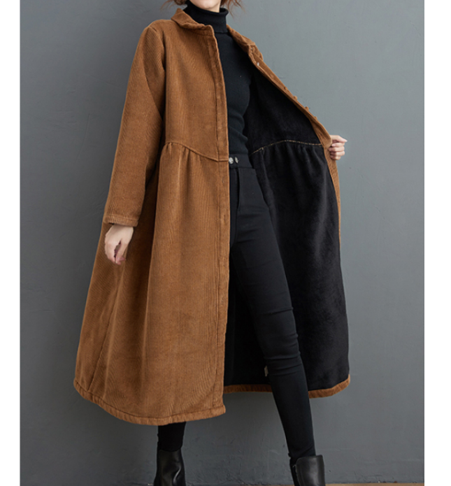 Corduroy Winter Autumn Women Casual Coat Loose Long Trench Coat Jacket VPPBUY shop