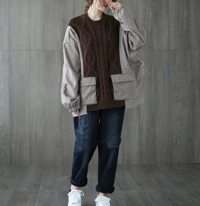 Patchwork Wool Knit Autumn Loose Spring Casual Women Cotton Tops WG961707 VPPBUY shop