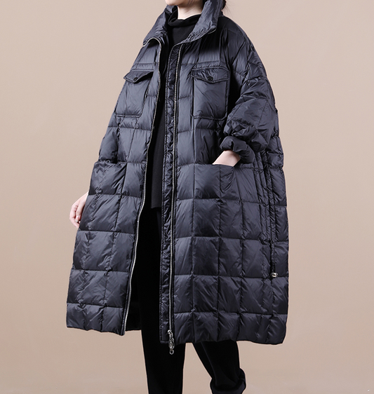 A-Line Black Hooded Puffer Winter Duck Down Jacket Loose Down Jacket 20021 VPPBUY shop