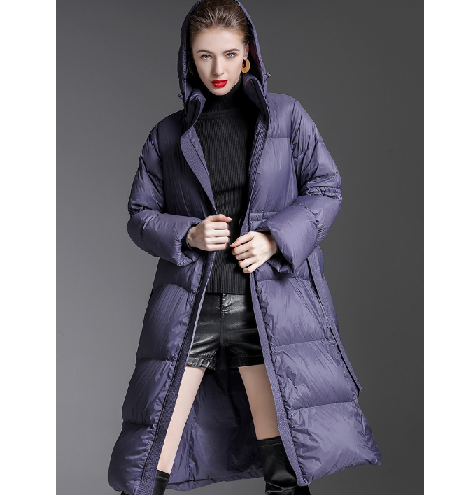 Waist Belt Long Puffer Coat Hooded Women Loose Jacket Women Down Coat 65237 VPPBUY shop