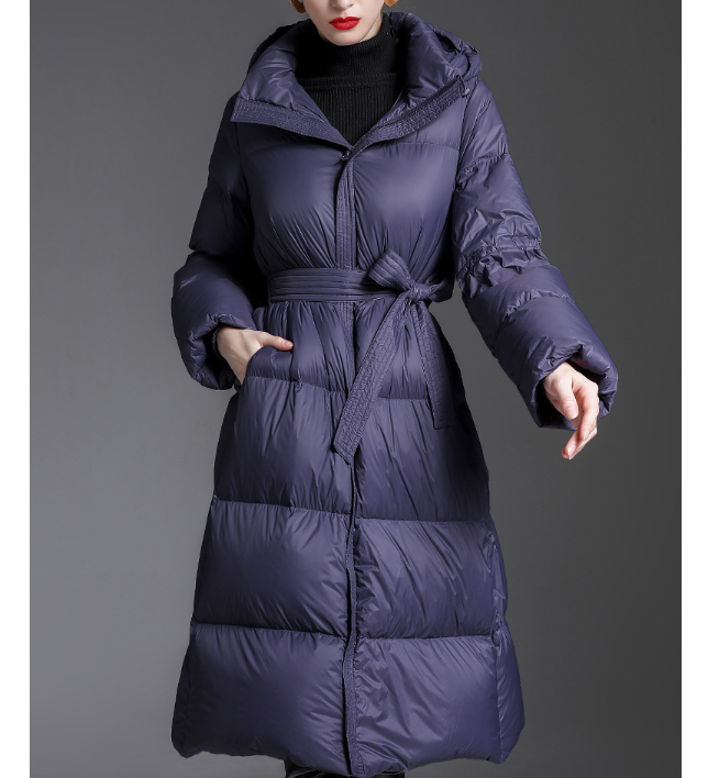 Waist Belt Long Puffer Coat Hooded Women Loose Jacket Women Down Coat 65237 VPPBUY shop