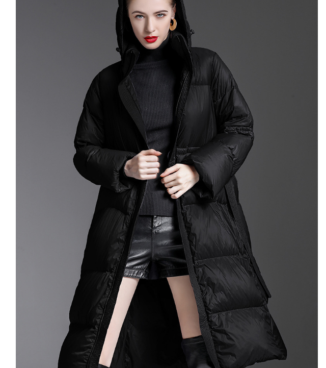 Waist Belt Long Puffer Coat Hooded Women Loose Jacket Women Down Coat 65237 VPPBUY shop