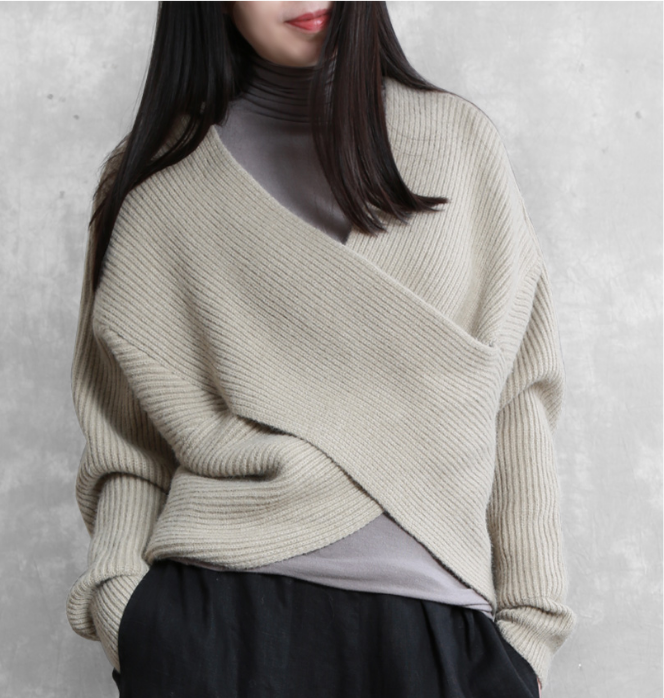 X Style Sleeve loose Style Women Top Woolen Knit Sweater V Neck VPPBUY shop