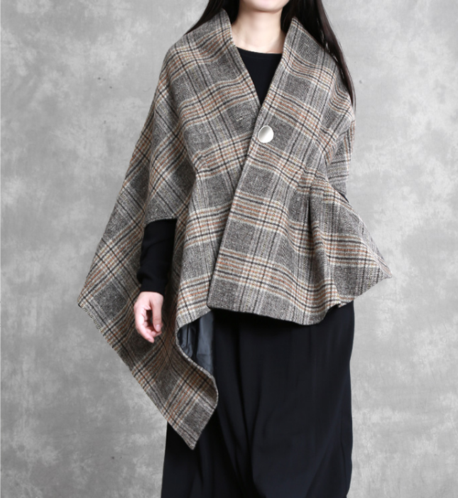 Plaid Women Winter Irregular Women Wool Coat Jacket Cloak VPPBUY shop