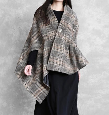 Plaid Women Winter Irregular Women Wool Coat Jacket Cloak VPPBUY shop