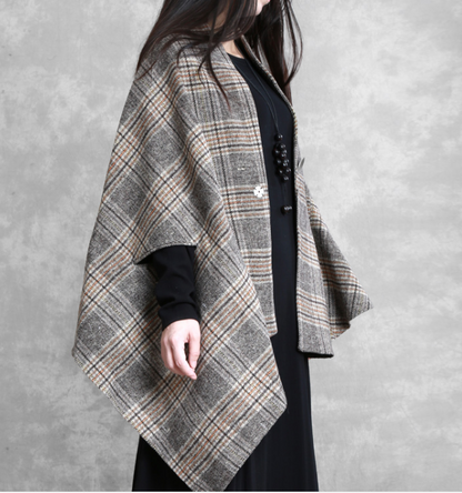 Plaid Women Winter Irregular Women Wool Coat Jacket Cloak VPPBUY shop