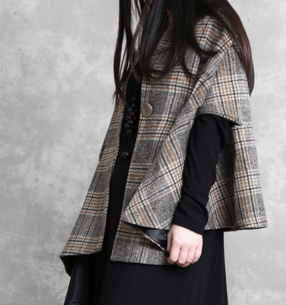 Plaid Women Winter Irregular Women Wool Coat Jacket Cloak VPPBUY shop