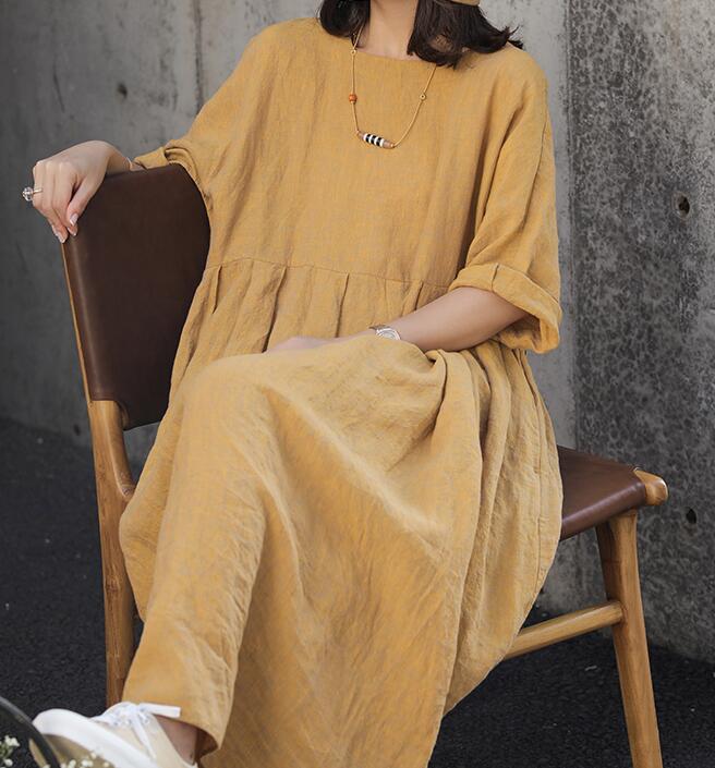 Square Neck Summer Women Linen Dresses Loose Summer Linen Raglan Sleeve Long Women Dresses 7729 VPPBUY shop