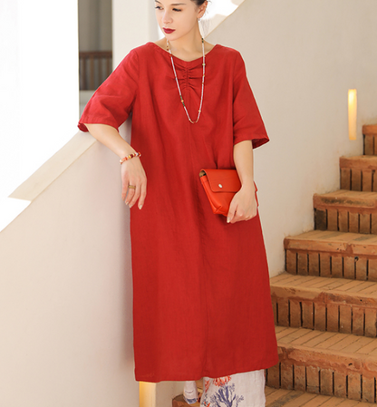 Linen Soft Washed Summer Linen Women Dresses Short Sleeve 6292 VPPBUY shop