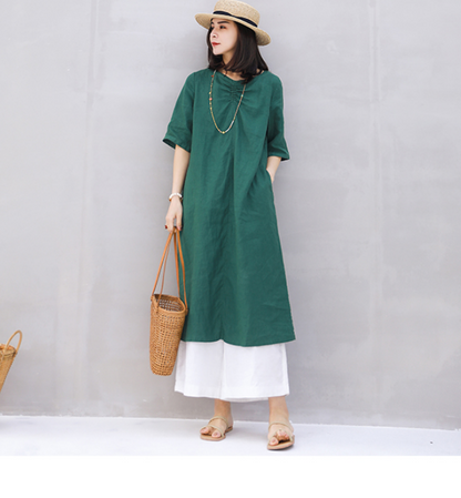 Linen Soft Washed Summer Linen Women Dresses Short Sleeve 6292 VPPBUY shop