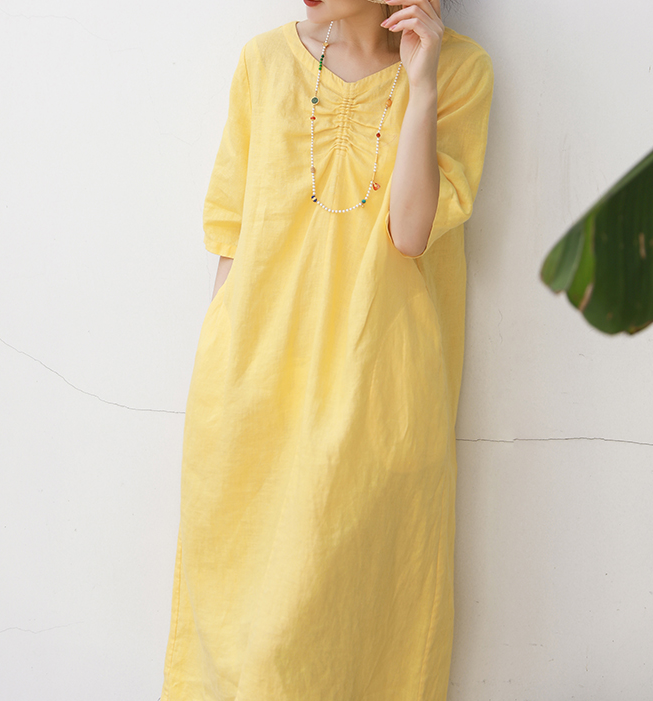 Linen Soft Washed Summer Linen Women Dresses Short Sleeve 6292 VPPBUY shop