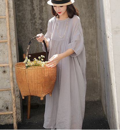 Loose Style Soft Linen Dresses Summer long Women Dresses Short Sleeve 93423 VPPBUY shop