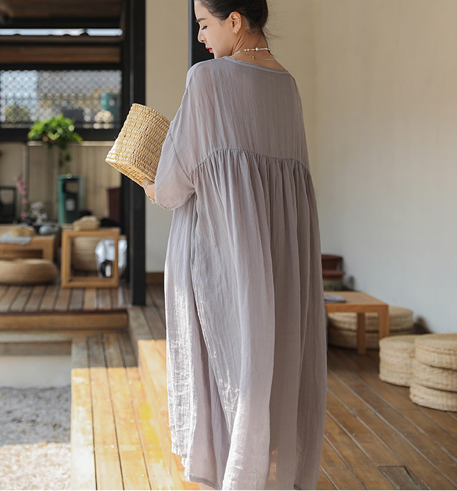 Loose Style Soft Linen Dresses Summer long Women Dresses Short Sleeve 93423 VPPBUY shop