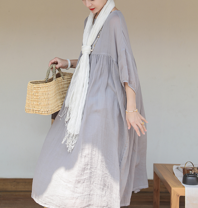 Loose Style Soft Linen Dresses Summer long Women Dresses Short Sleeve 93423 VPPBUY shop