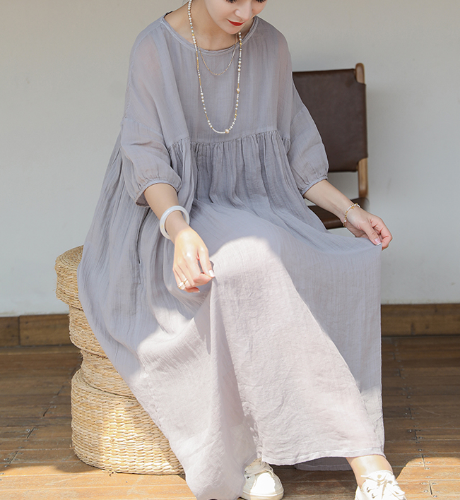 Loose Style Soft Linen Dresses Summer long Women Dresses Short Sleeve 93423 VPPBUY shop