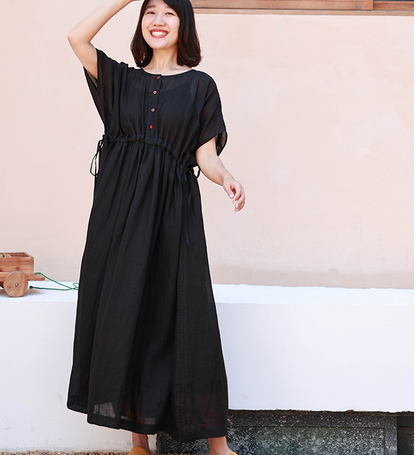 Loose Style Linen Summer long Women Dresses Short Sleeve 90423 YOU VPPBUY shop