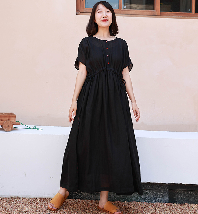 Loose Style Linen Summer long Women Dresses Short Sleeve 90423 YOU VPPBUY shop