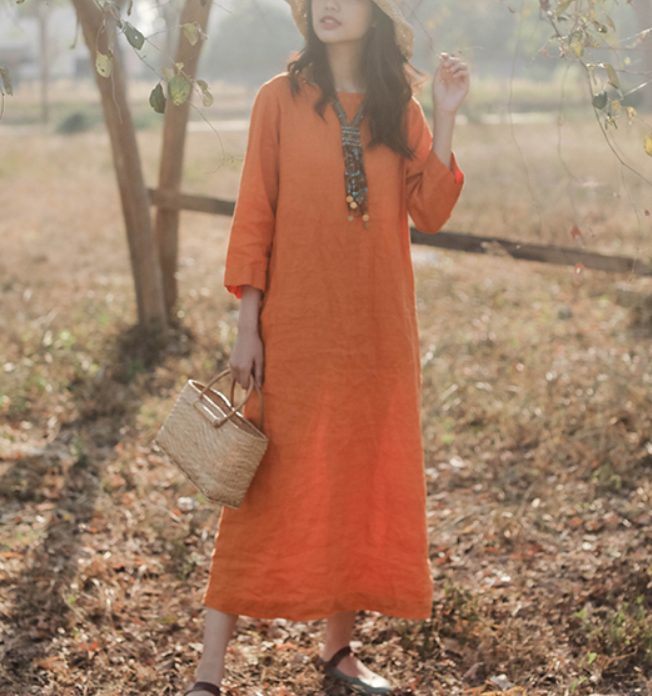 Summer Spring Women Linen Dress Loose Vintage Dresses 2221 VPPBUY shop