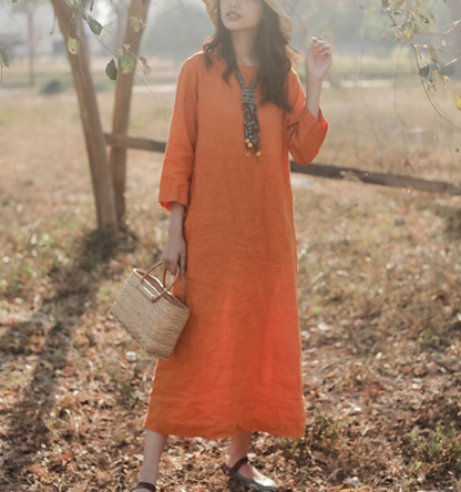 Summer Spring Women Linen Dress Loose Vintage Dresses 2221 VPPBUY shop