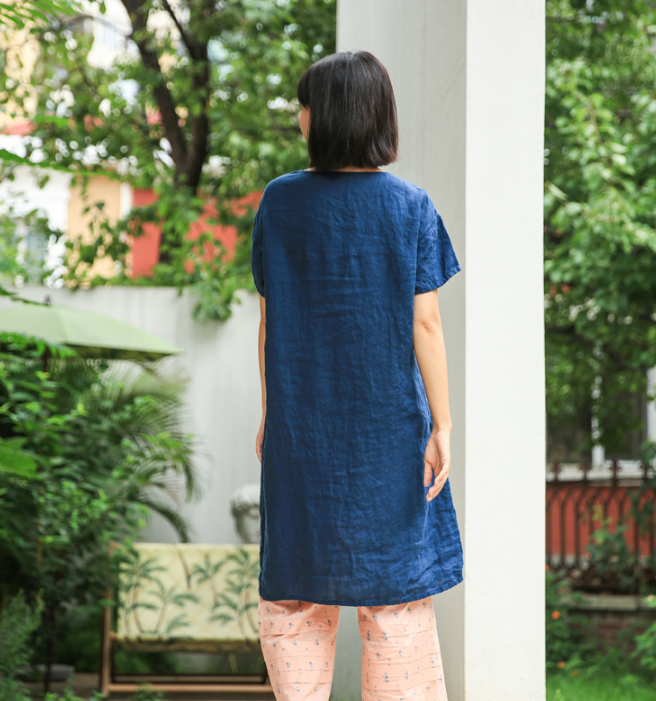 Simple Linen Dresses Summer Mid-length Women Dresses Short Sleeve 9023 VPPBUY shop