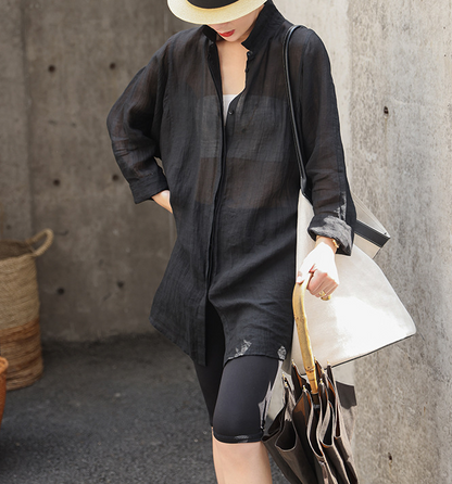 Black Loose light Ramie Shirts Long Sleeve Women Linen Blouse 64707 VPPBUY shop