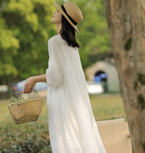 Loose Style Soft Linen Dresses Summer long Women Dresses Short Sleeve 93423 VPPBUY shop