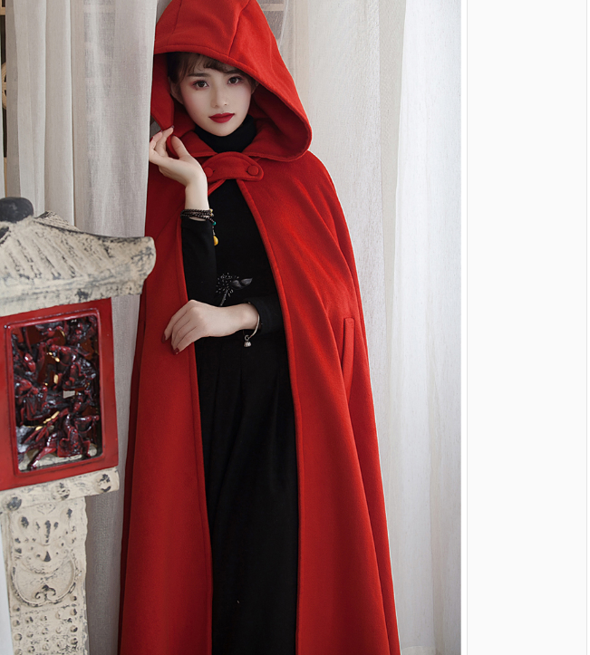 Winter Wool Women Coat Cloak Long Warm Hooded Woolen Coat Cape 07655 VPPBUY shop