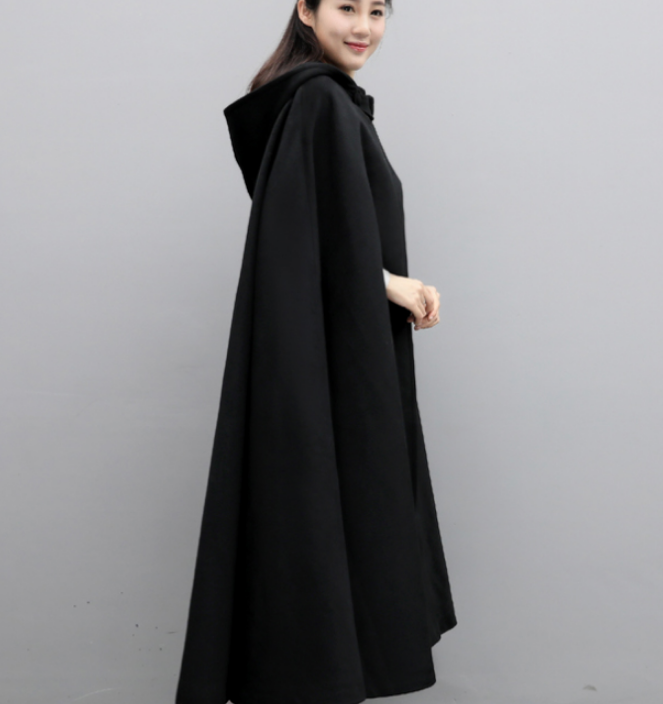 Winter Wool Women Coat Cloak Long Warm Hooded Woolen Coat Cape 07655 VPPBUY shop