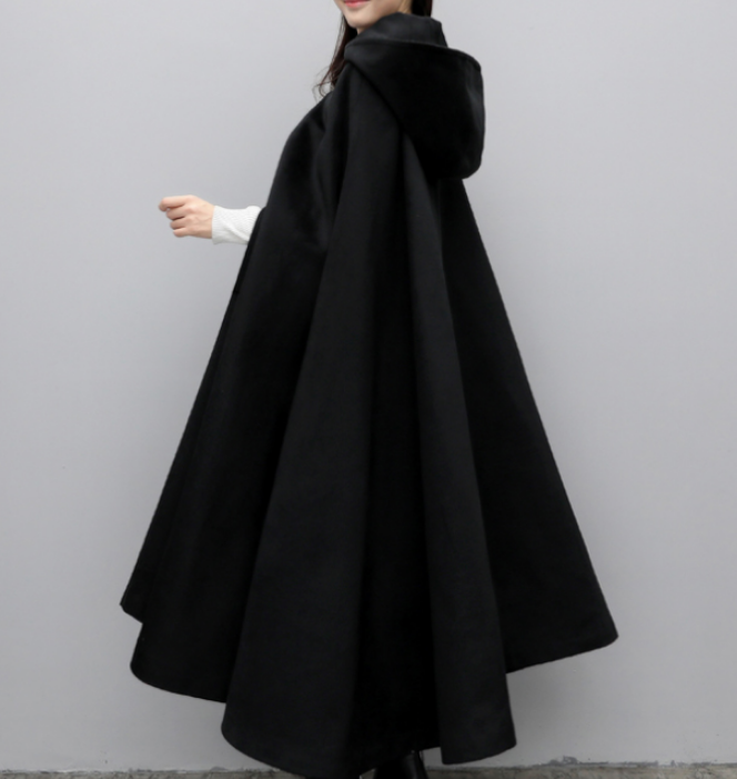 Winter Wool Women Coat Cloak Long Warm Hooded Woolen Coat Cape 07655 VPPBUY shop