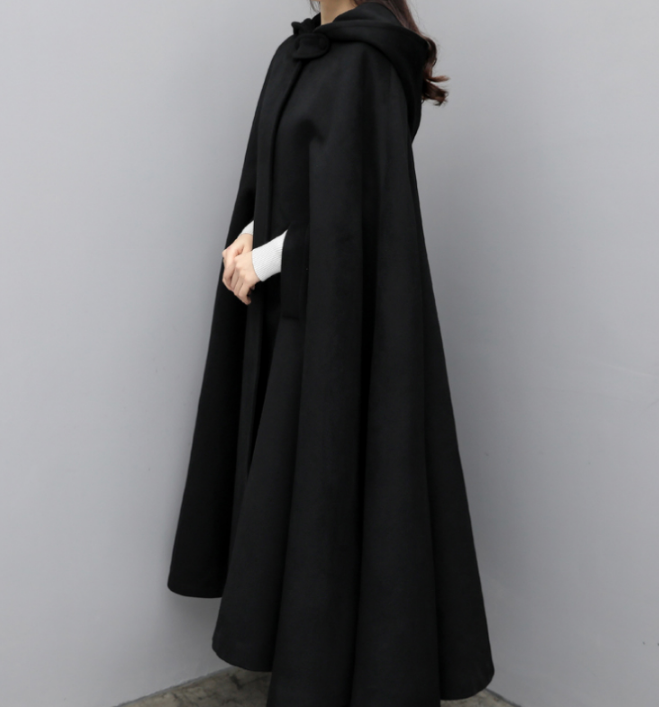 Winter Wool Women Coat Cloak Long Warm Hooded Woolen Coat Cape 07655 VPPBUY shop