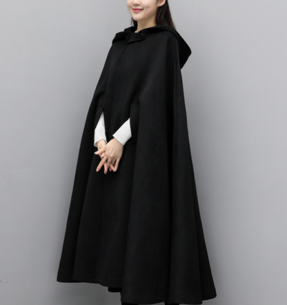 Winter Wool Women Coat Cloak Long Warm Hooded Woolen Coat Cape 07655 VPPBUY shop