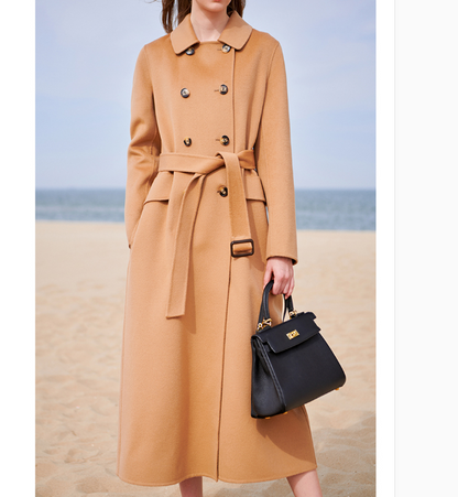 Double Breasted Wool Coat Warm Waist Belt Long Women Wool Coat Jacket 0766 VPPBUY shop