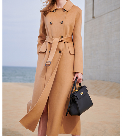 Double Breasted Wool Coat Warm Waist Belt Long Women Wool Coat Jacket 0766 VPPBUY shop