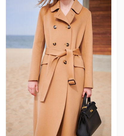 Double Breasted Wool Coat Warm Waist Belt Long Women Wool Coat Jacket 0766 VPPBUY shop