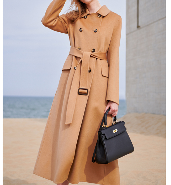 Double Breasted Wool Coat Warm Waist Belt Long Women Wool Coat Jacket 0766 VPPBUY shop