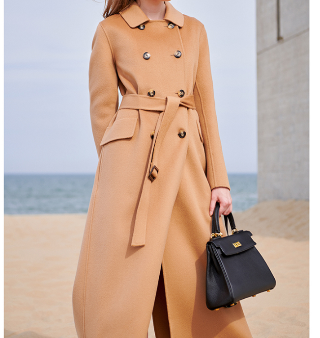 Double Breasted Wool Coat Warm Waist Belt Long Women Wool Coat Jacket 0766 VPPBUY shop