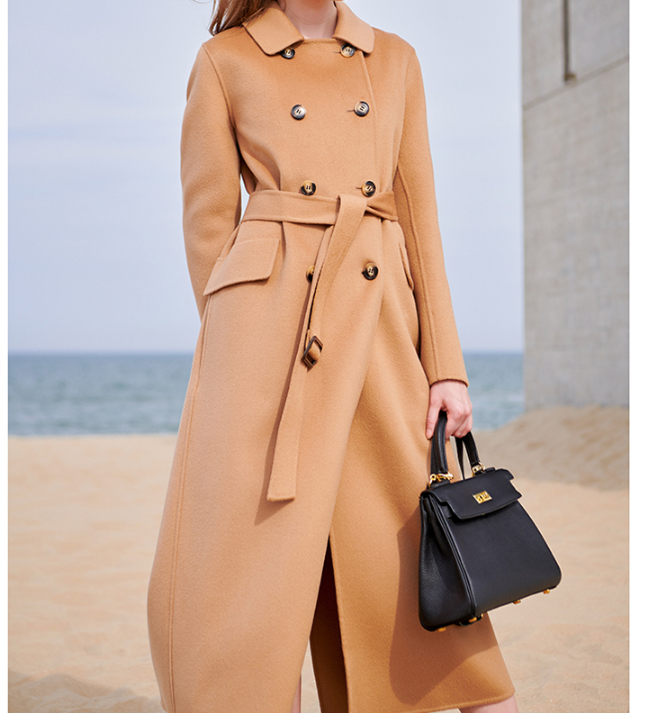 Double Breasted Wool Coat Warm Waist Belt Long Women Wool Coat Jacket 0766 VPPBUY shop