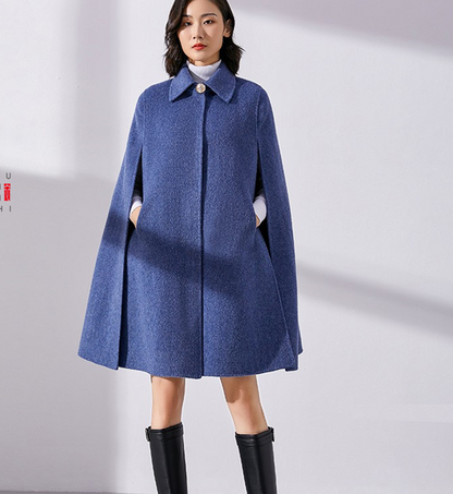 A-Line Cloak Waist Belt Wool Cape Coat Jacket Buttons 3622 VPPBUY shop