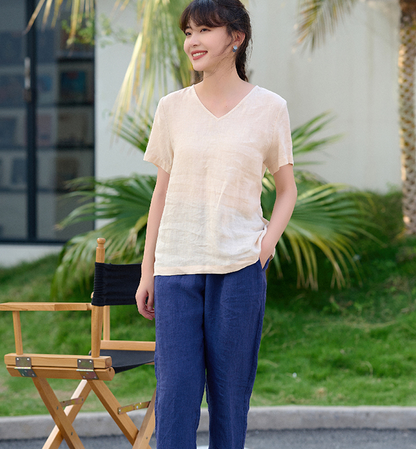 Summer Linen Tops V Neck Women Linen Shirt Tops 6106 VPPBUY shop