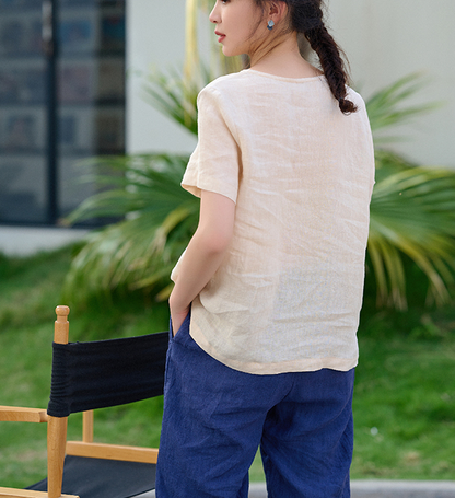 Summer Linen Tops V Neck Women Linen Shirt Tops 6106 VPPBUY shop