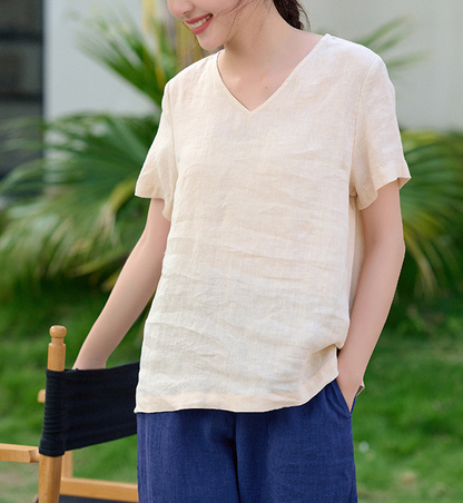 Summer Linen Tops V Neck Women Linen Shirt Tops 6106 VPPBUY shop