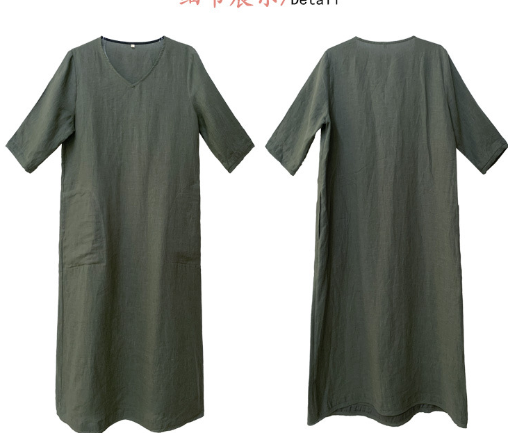 V Neck Soft Linen Dresses Summer long Washed Women Linen Dress  9221 VPPBUY shop