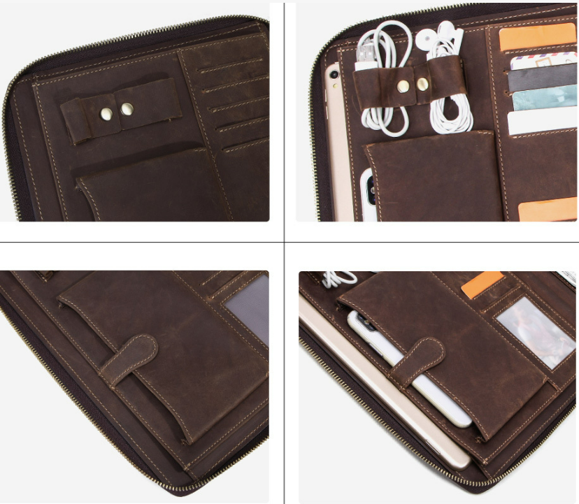 Leather Portfolio, IPad Case, Card Package Folders, Business Briefcase, Personalized Name Engraving for Gift VPPBUY shop